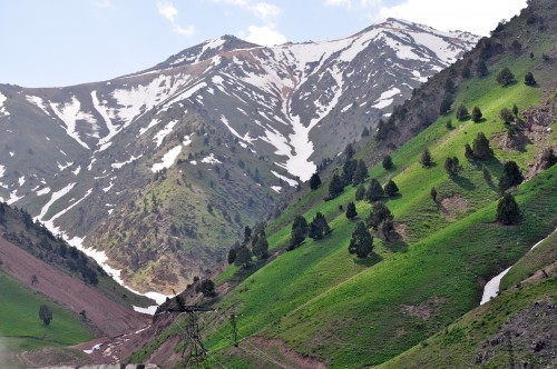 Snowcapped mountains around the Ferghana Valley at the end of April//Angela Neal Grove