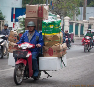 Transportation in Hanoi is by motorcycle