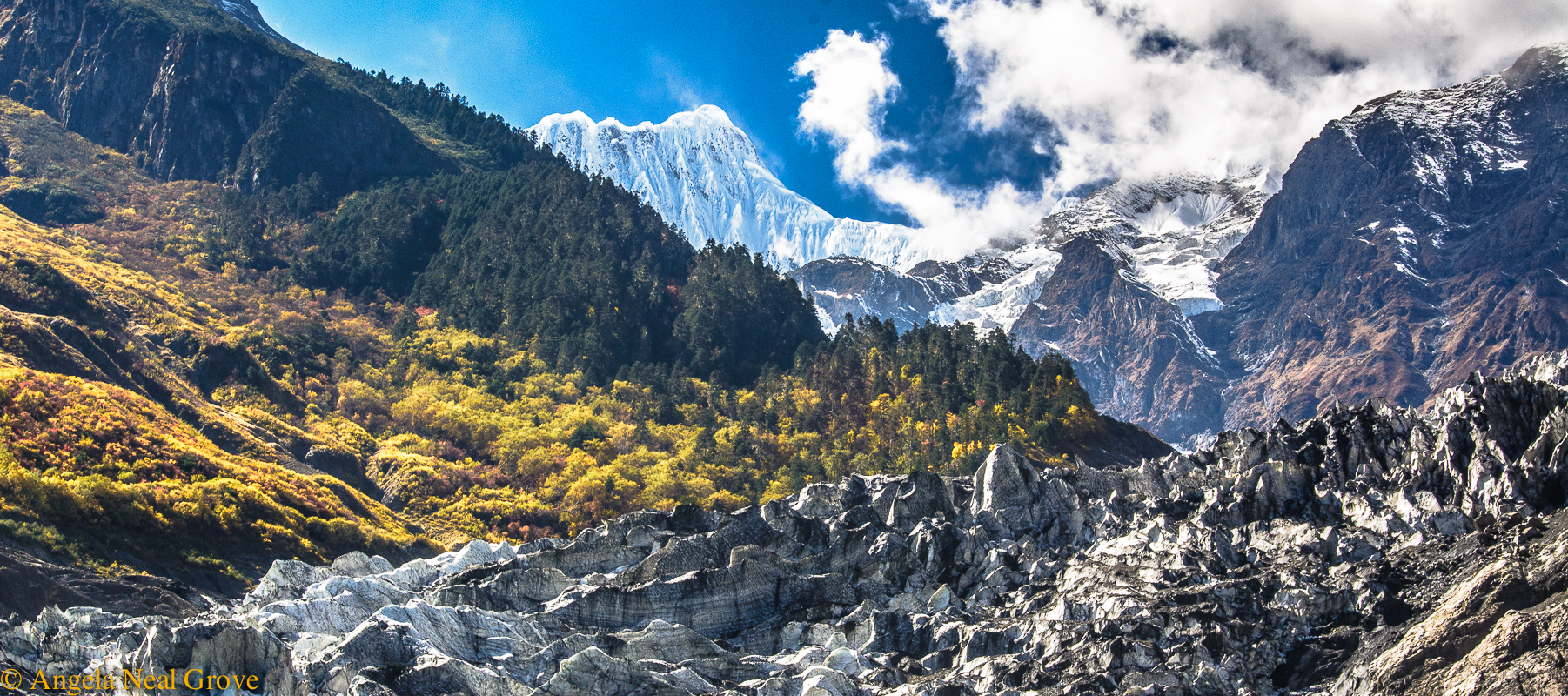 Shangri-La: Glacier and ice walls on Mt. Kawagebo. Angela Neal Grove