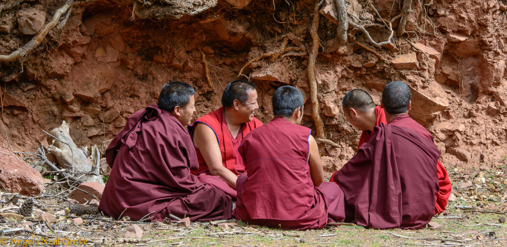 Shangri-La: Group of monks near village above Benzilan, Yunnan. Angela Neal Grove