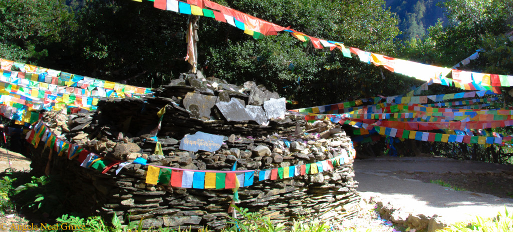 Shangri-La: Shrines and prayer flags on Mt. Kawagebo. Angela Neal Grove