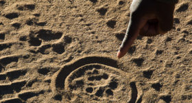 Zambezi Reflections: Lion footprint, Chiawa, Zambia. Seen on a safari bush drive. This gives an indication of where the lions may be hiding.//Photo: A.N.Grove