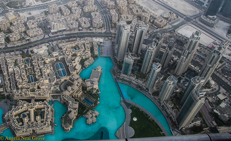 Dateline Dubai, What's NewView from the top of Burj Kahlifa looking down on a forest of skyscrapers and the Duabi Fountain //Photo: A.N.Grove