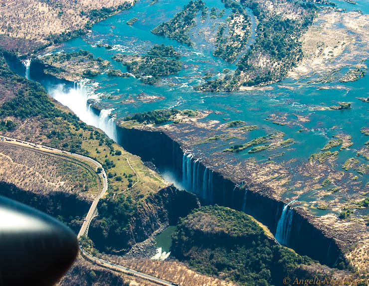 Victoria Falls Smoke That Thunders; first glimpse of the awesome sight of Victoria Falls from a small plane