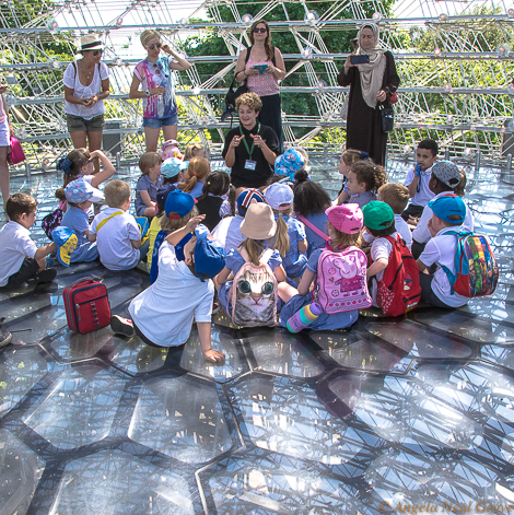 The Hive, Kew Gardens, England. Children gather to learn about the importance of the honeybee