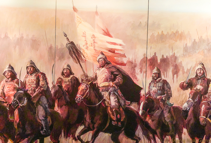 Genghis Kahn riding into battle, mural at the Genghis Kahn Exhibit at the Reagan Presidential library