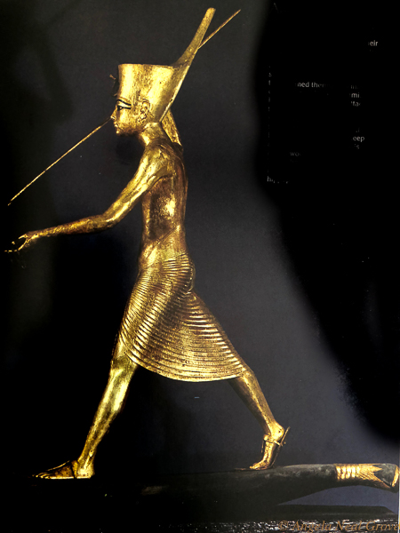 Tutankhamun meets Genghis Kahn; statue of the young Pharaoh found in the tomb. Here he is represented killing a Hippo belonging to Seth - god of evil