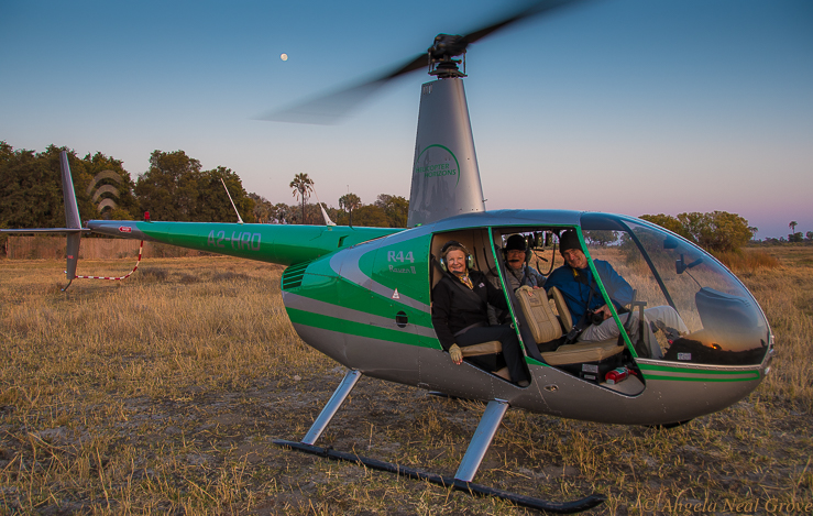 Botswana's Devastating Elephant Slaughter: Botswana's Devastating Elephant Slaughter: Preparing to take off for an early morning flight over the Okavango Delta and elephants.. There are no doors so I could take pictures more easily. Seatbels are tight! Moon is still in the  sky and sunrise is reflected on nose of the craft. A.N.Grove