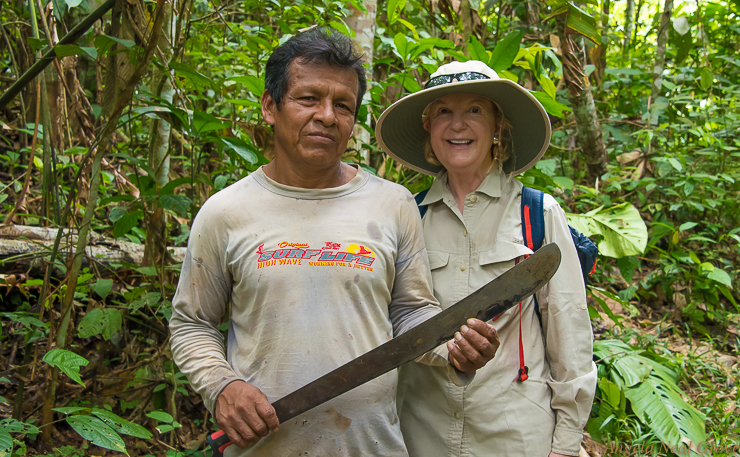 Amazon River Headwaters Adventure:
Hacking our way through the jungle paths with a machete. Photo: ANGROVE