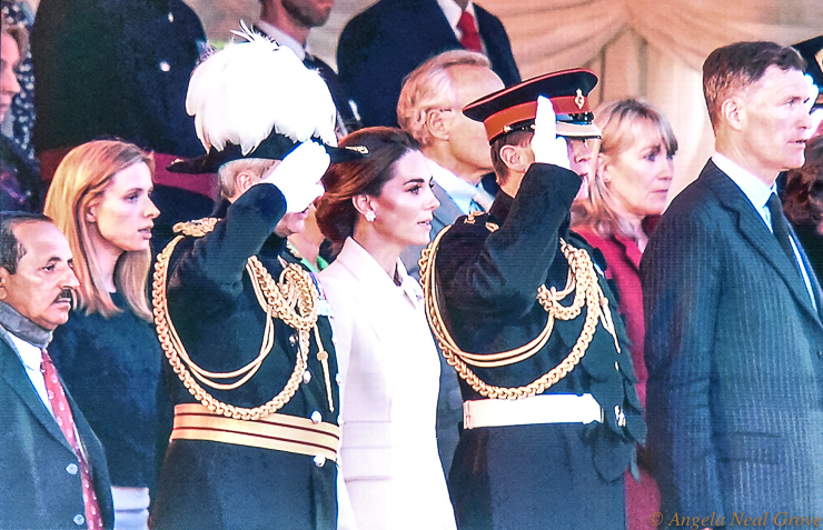 London Summer News and Views: Duchess of Cambridge during the National Anthem at Beating Retreat. This spectacular military ceremony dates back to the 16th century.  It includes military bands, horses, precision drills and fireworks.//Photo:ANGrove