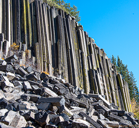 For the Beauty of the Earth: View of the cliff of basalt columns created when lava cooled slowly at Mammoth's Devil's Post pile National park, California. Photo: ANGrove