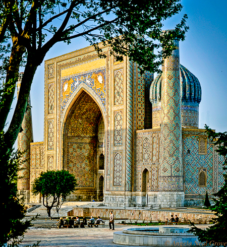 Decade Highlights:2010 Registan Square, Samarkand in the late afternoon. Heart of the ancient city of Samarkand built during Tamerlane's Timurid Dynasty. Once called the most beautiful square in the world by Lord Curzon.  PHOTO ANGROVE