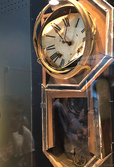 This clock, in the Nagasaki Bomb Museum, shows the time the bomb was dropped. 11.02 am. PHOTO; ANGROVE