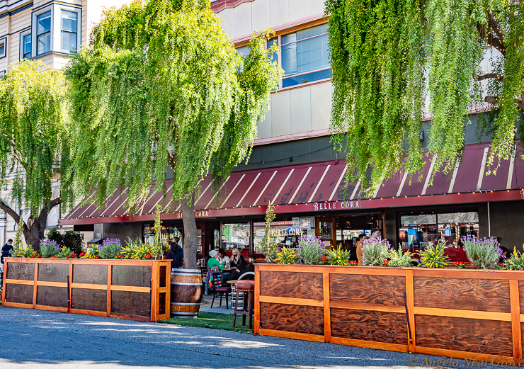 Restaurants have built out onto sidewalks to enable social distancing and fresh air. Restaurants in San Francisco's Northbeach now have a very European vibe with live music. Many hope this al fresco dining will remain post Covid-19. PHOTO;//ANGROVE