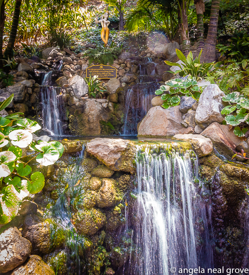 Waterfalls tumble down the rock walls of the natural amphitheater at the Lake Shrine. The ten acres of gardens and water features are a place to reset after the pace of L.A.
 // PHOTO: ANGROVE