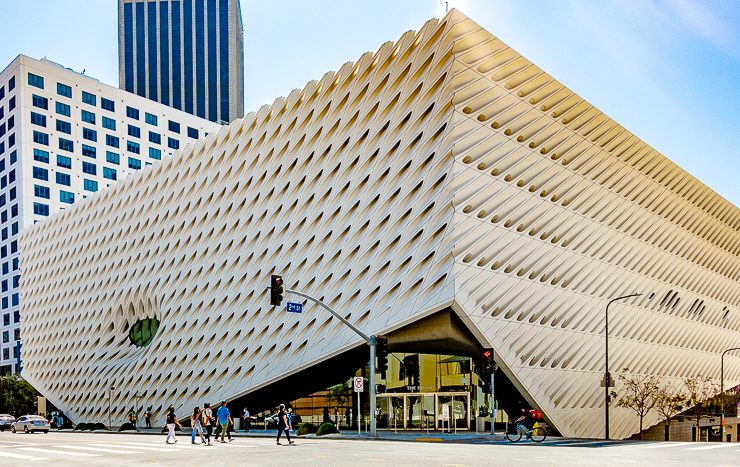 The Broad art museum named for philanthropists Eli and Edythe Broad houses their art foundation's collection. Designed by Diller Scofidio & Renfro it looks like a giant honeycomb.
 // PHOTO: ANGROVE