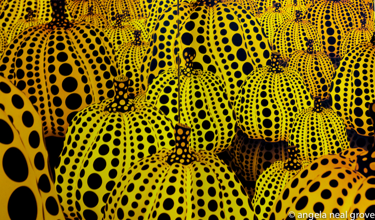 Enchanting Pumpkins: Kusama Pumpkins with polka dots at the Masumoto City Art Museum  PHOTO: ANGROVE