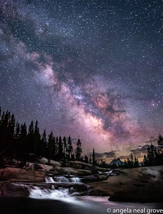 Milky Way photographed over the Tuolumne River, Yosemite. Unicorn Peak in the background. This image was chosen by the Northern California Camera Clubs as the image of the month in December. It was also a runner up in Wildcare photo competition. PHOTO;// ANGROVE