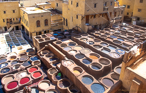 Fez, Morocco. Vats of colored dye at the Choura Tannery which was founded in the 16th century.  PHOTO:ANGROVE