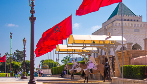 Rabat, Morocco. Mounted guards outside the Hassan Tower.  PHOTO://ANGROVE