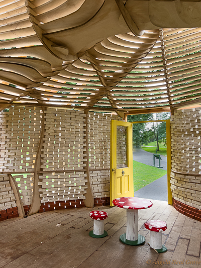 This little house is stranger than fiction.  The bricks are made from mycelium which grows beneath mushrooms. This can be trained to grow into the shape of bricks like those shown here